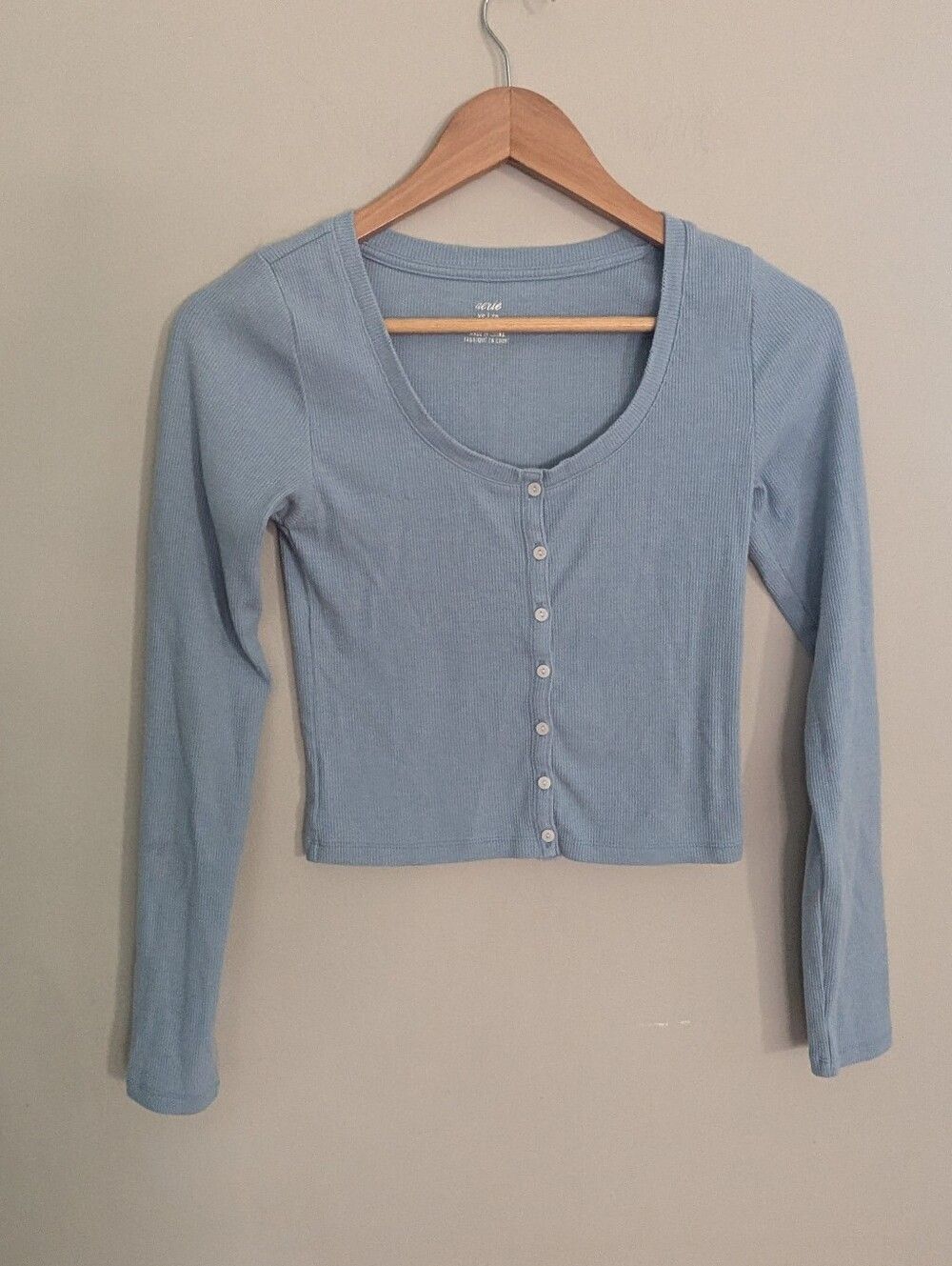 Aerie Dusty Blue Crop Henley Top Size XS